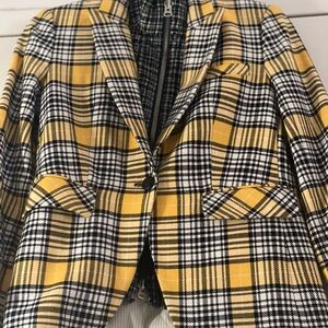 Yellow Plaid Veronica Beard Dickey Jacket with contrasting tweed dickey